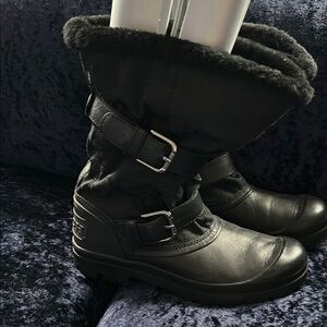 Black Fur-Lined Buckle Boots by Coach
